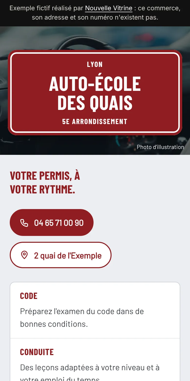 Aperçu du site d'exemple Auto-école des Quais